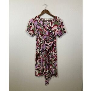 She's The 1 Retro Swirl Print Wrap Dress Short Sleeve Tie Waist Women's 14
